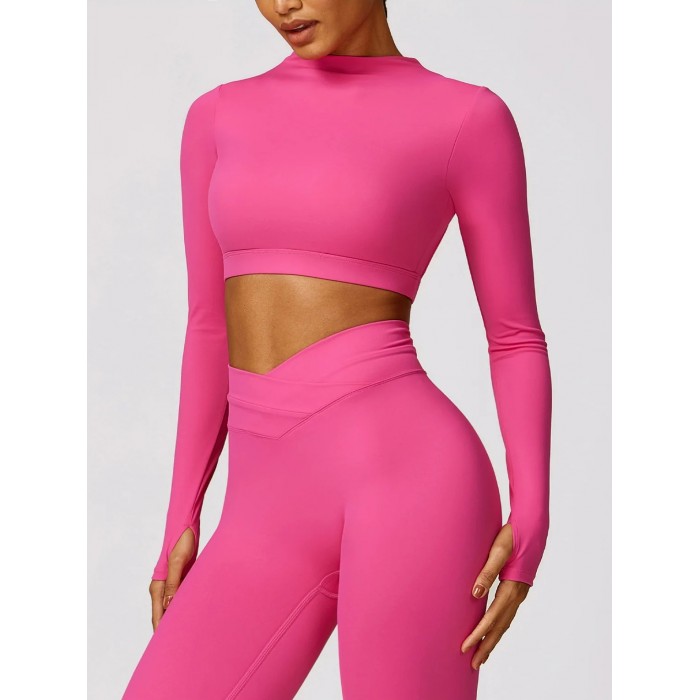  Жіночий фітнес костюм Leggings + Crop top model 55 (Beetroot purple)